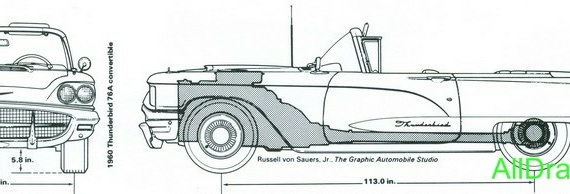 Ford Thunderbird 76A Convertible (1960) - drawings (drawings) of the car